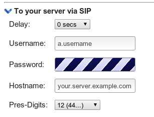 SIP to your server, put the credentials that your server is expecting
