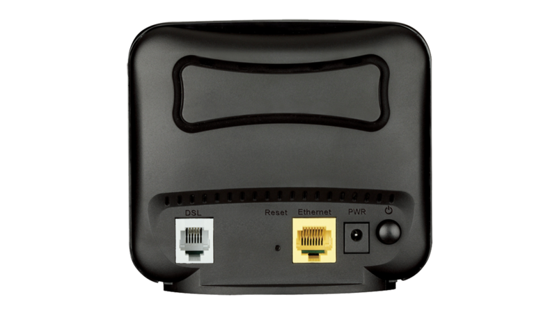 The currently shipping (as of December 2017) DLink DSL-320B-Z1 modem, rear view