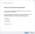 The 'Welcome to the Certificate Import Wizard' screen opens, select Local Machine, then Next