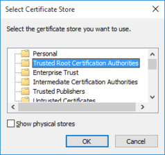 Select 'Trusted Root Certification Authorities', click OK.