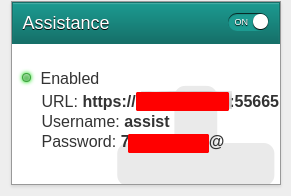 Assistance Enabled, with connection details