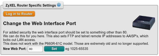 Web Interface setting on the Control Page