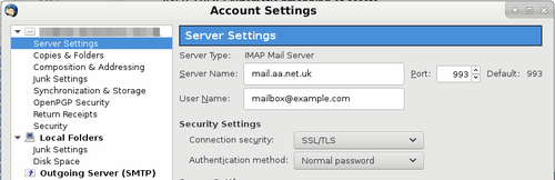 Thunderbird email settings