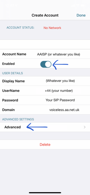 The username is your phone number in international format (+44), and your SIP password can be configured on our Control Pages.