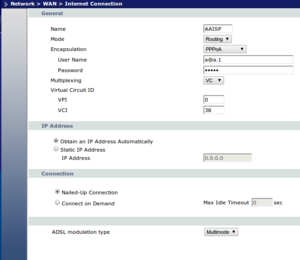 PPPoA Settings screen